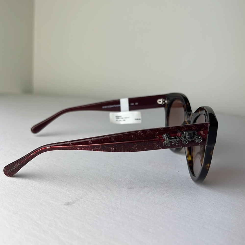 NWT coach sunglasses in tortoiseshell with burgundy arm - Picture 6 of 10